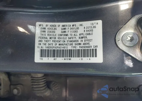 2015 Honda Accord Ex-L V-6 from USA, damaged, VIN 1HGCR3F80FA014910